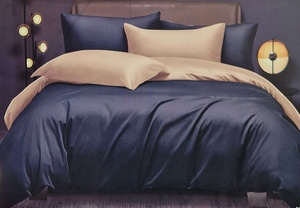 Kokvilnas (satīna) gultas veļas kompl.200x220 cm TUMŠZILS/BĒŠS- 20644