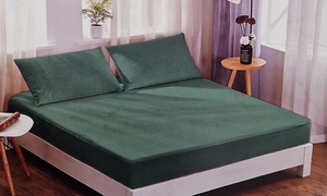 Kokvilnas palags ar gumiju 160x200 cm SMARAGDZAĻŠ ar rūtojumu- 23652